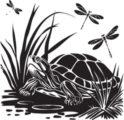 Black silhouette of diverse natural wetland ecosystems and wildlife for world wetlands day celebration