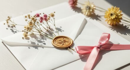 Beautiful envelope with an elegant seal and delicate flowers