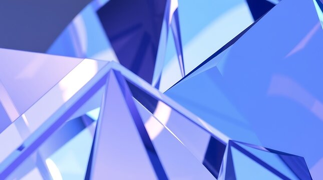 Abstract blue and purple crystal geometry with light reflections