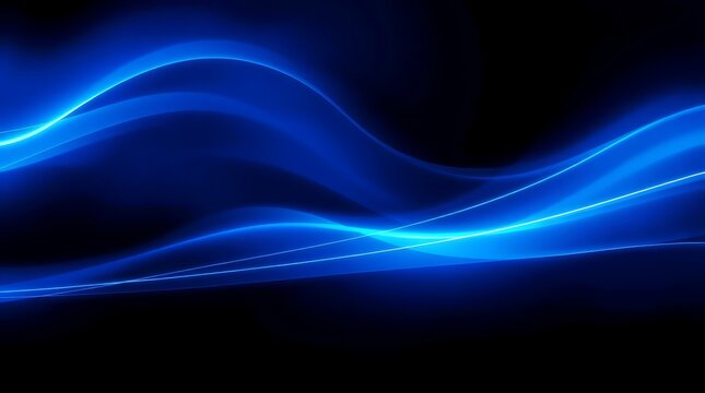 Dynamic blue flowing light trails and abstract waves on a dark background - Powered by Adobe