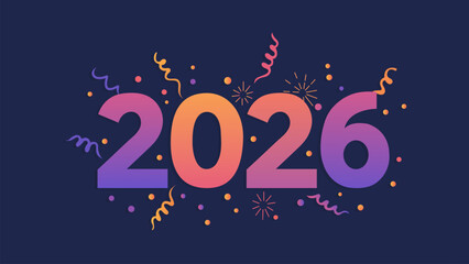 Happy New Year 2026 party banner; a colorful and vibrant design with 2026 typography, fireworks, and confetti for a New Year's Eve celebration