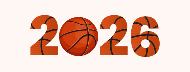 Class of 2026 Basketball banner and Happy New Year 2026; a modern sports design with 2026 typography for a graduation or New Year greeting