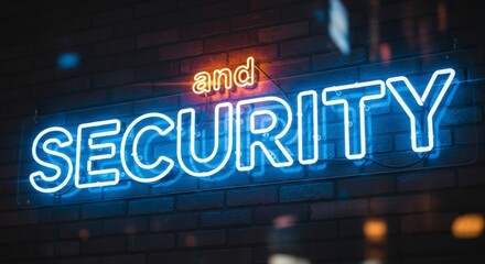Obraz premium Neon Sign: Illustrating Security and Assurance: A vibrant neon sign displaying the words Security and against a dark backdrop, illuminating the message with a sense of assurance and trust.