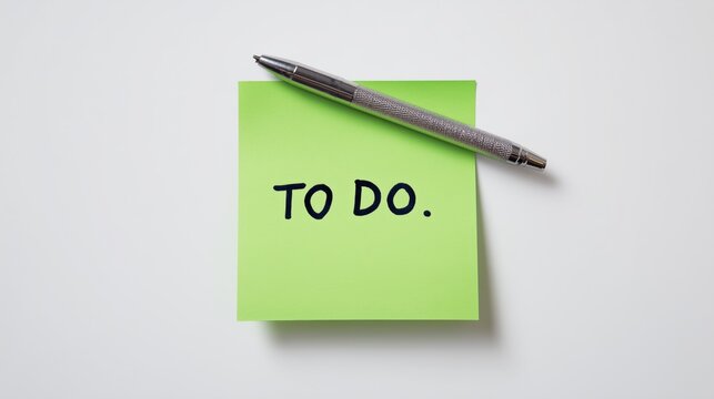 Green sticky note with the words to do and a pen on white background. Concept of planning, productivity and organization.
