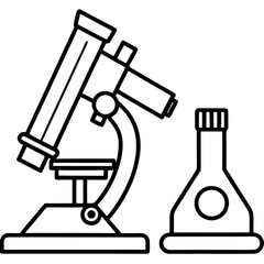 Illustration of a microscope and a flask, representing scientific exploration
