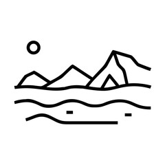Minimalist illustration of a mountain range by the sea