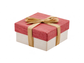 Red gift box with gold ribbon square shape elegant present for celebration isolated on transparency background perfect for birthday anniversary or holiday surprise joyful and festive mood