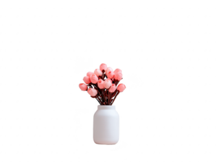 Pink tulip bouquet in white ceramic vase, minimal style, isolated on transparency background, elegant floral arrangement, soft romantic mood, home decor accent, spring interior design