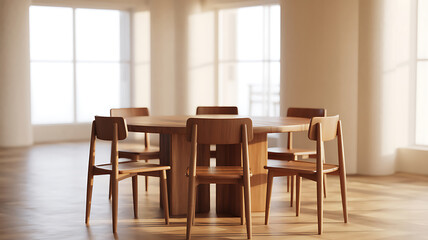 Fototapeta premium Minimalist Wooden Dining Room Set