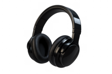 Black over-ear headphones providing personal audio experience and wireless music listening on a transparent background