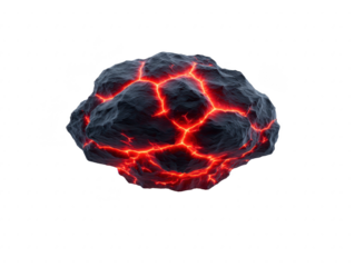 Lava rock glowing cracks volcanic stone fiery texture isolated on transparent background dramatic energy magma effect digital illustration fantasy element intense heat