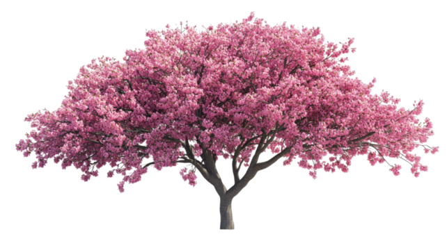 Cherry tree showing vibrant red fruit on green leafy branches with natural botanical beauty and seasonal growth detail isolated on white background