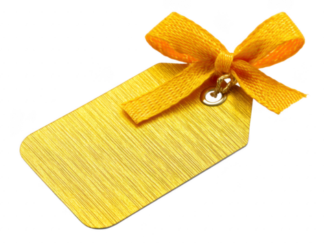 Yellow gift tag with textured surface and decorative bow, isolated on transparency background, perfect for festive, cheerful, or celebratory occasions and creative packaging ideas - Powered by Adobe