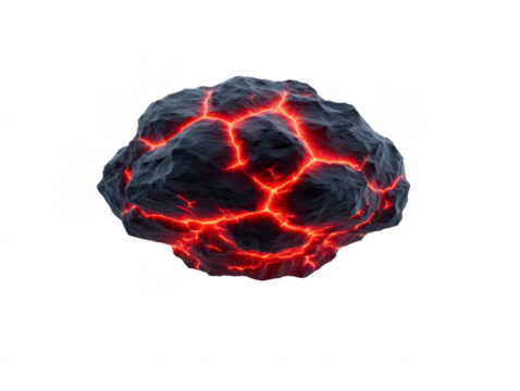 Lava rock glowing cracks volcanic stone fiery texture isolated on transparent background dramatic energy magma effect digital illustration fantasy element intense heat