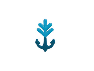 Obraz premium Blue anchor with leaf design, isolated on transparency background, symbolizing nature and maritime connection, minimalistic and modern style, suitable for eco friendly or nautical themes