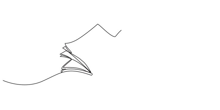 Continuous drawing line art of open book. Hand drawn one line. 4k animation, stock footage, Book continuous one line art animation. Line drawing open book video. School education concept, Full length.