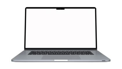 Laptop computer with blank screen isolated on transparent background
