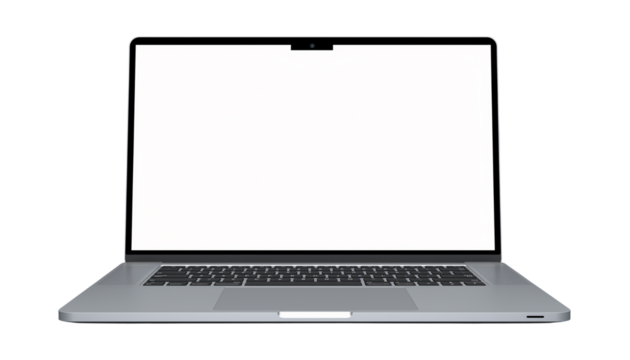 Laptop computer with blank screen isolated on transparent background