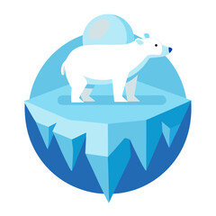 Cute polar bear standing on an ice floe isolated on transparent background