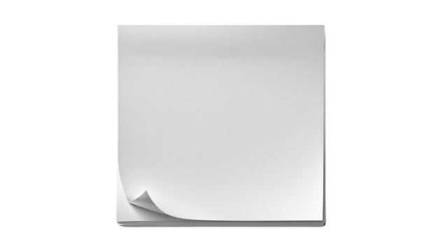 White post it with shadow on transparent background, png image