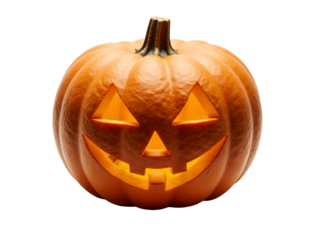 Jack O'Lantern: A close-up shot of a Halloween pumpkin, carved with a smiling face and illuminated from within, creates a festive atmosphere.