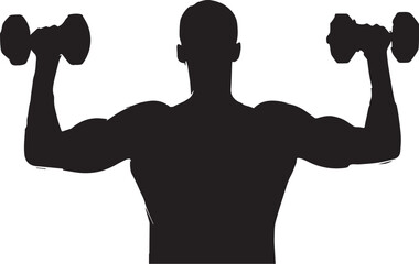 Strong muscular athlete silhouette training biceps power exercise