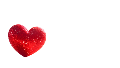 A glistening red heart shape sparkles against a stark black backdrop