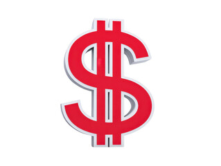 Obraz premium Red dollar sign symbol isolated on transparency background, representing finance, wealth, investment, and economic concepts with bold and modern style