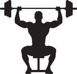Strong man silhouette lifting gym weights, training for fitness and strength