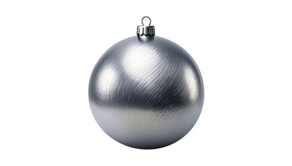 Silver metallic christmas bauble ornament on transparent background