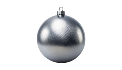 Silver metallic christmas bauble ornament on transparent background