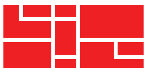 Obraz premium Puzzle brick bento icons on white page. Red modern isolated geometric bento-grid icons on white background. Abstract bento grid icons on white page. EPs 10. 
