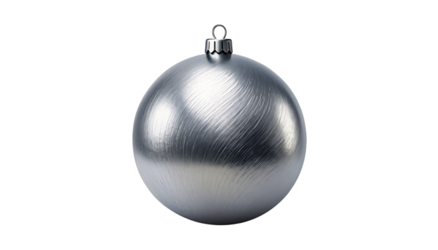 Silver metallic christmas bauble ornament on transparent background