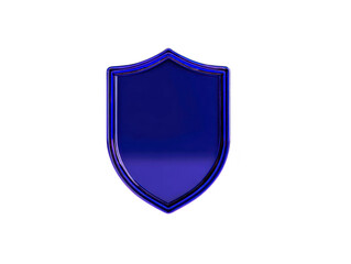 Blue shield glossy surface isolated on transparent background symbolizing protection security and safety with modern minimalistic design and reflective finish