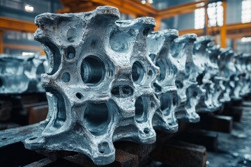 selective focus aluminum formwork pieces stacked after painting