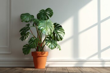 Potted Monstera deliciosa blending with cozy minimalist decor.