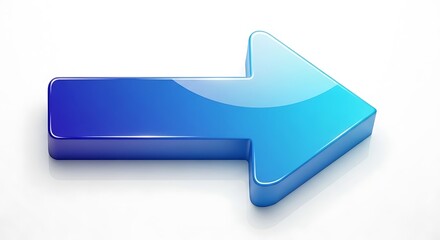 A glossy blue arrow pointing right with a gradient from dark to light on a white background