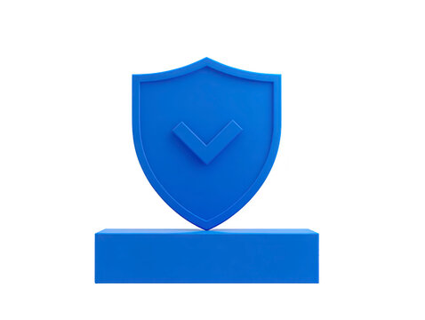 Blue shield icon with check mark symbolizes security, protection, and trust, often used for cybersecurity, privacy, and data safety concepts, isolated on transparency background