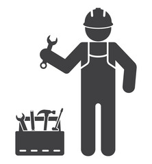 worker man with tool in toolbox icon