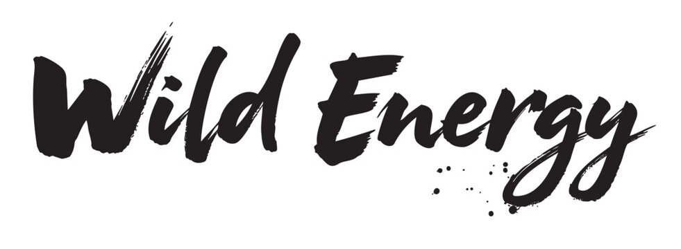 Brush-stroked black lettering of 'wild energy' in a bold, dynamic style suggests movement and vitality.