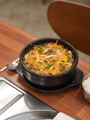 Korean traditional food. Spicy Beef and Vegetable Soup : yukgaejang