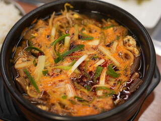 Korean traditional food. Spicy Beef and Vegetable Soup : yukgaejang