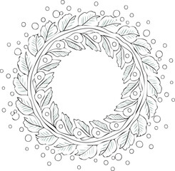 Line-art Christmas wreath outline , elegant minimal holiday vector design, Minimal Christmas wreath line drawing ,festive winter decoration outline