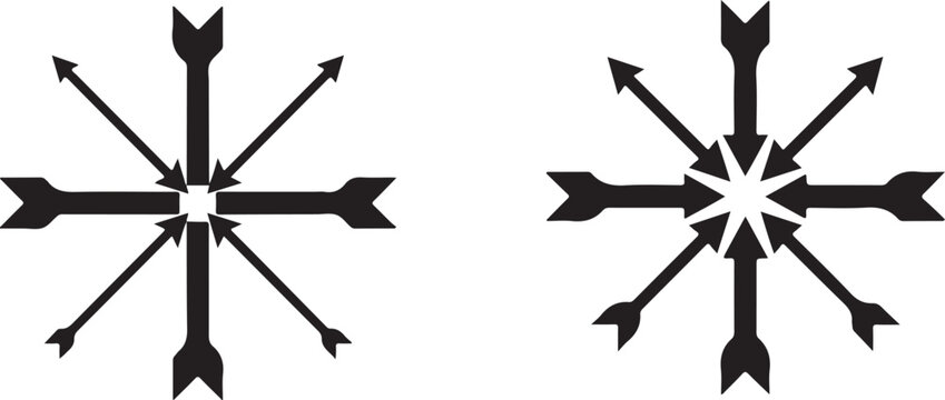 Black arrows pointing inward and outward from central points converging