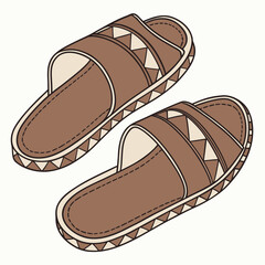 A pair of brown slippers with a geometric pattern