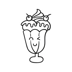 Hand drawn ice cream in glass cup outline element icon