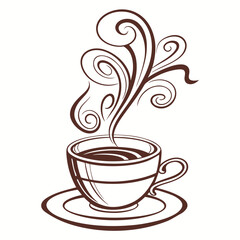 Detailed illustration of a steaming cup of coffee with decorative swirls