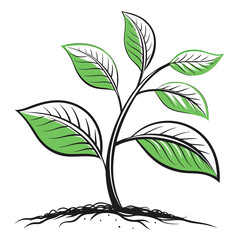 Illustration of a vibrant green plant growing from the ground, , symbolizing life and growth
