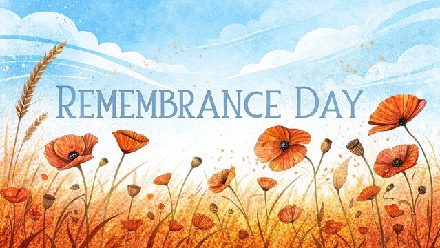 Remembrance Day, Vintage Style Poppy Field Scene Symbolizing Memory Peace Remembrance Beauty And Reflection.