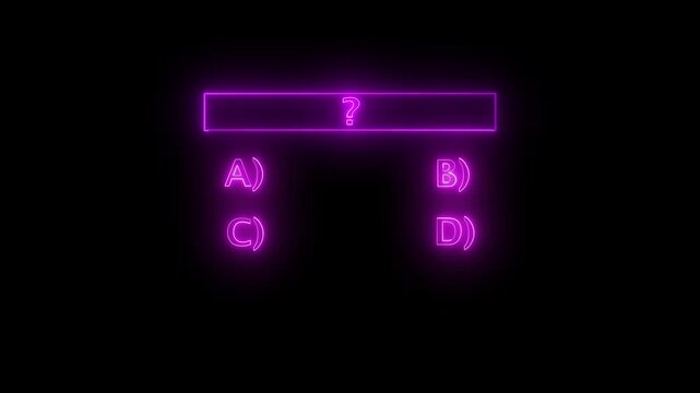 Neon effect Multiple choice question icon animation. MCQ question, Quiz icon animation. question template animation with black background.